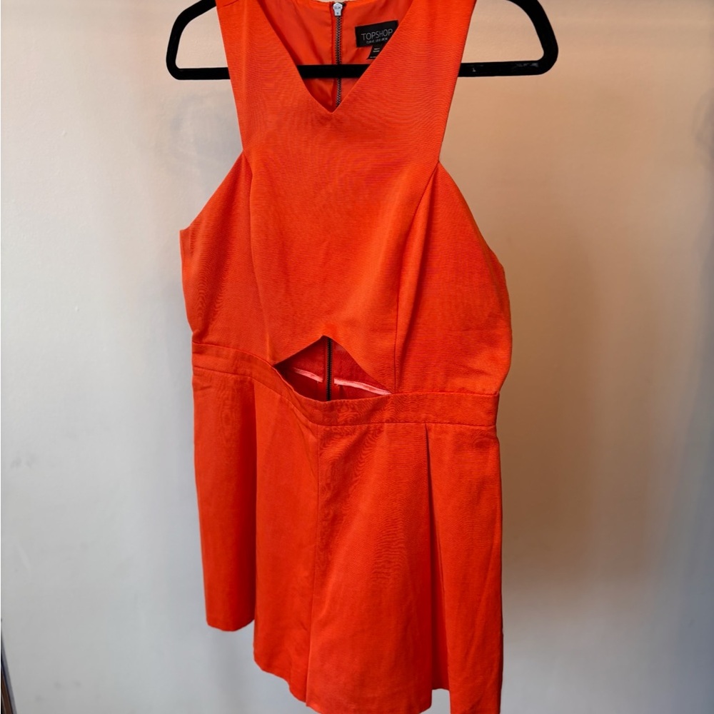 Summer Topshop Bright Orange Sleeveless Cutout Romper - Picture 6 of 8